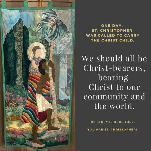 St. Christopher tapestry with a message about bearing Christ to the community and the world